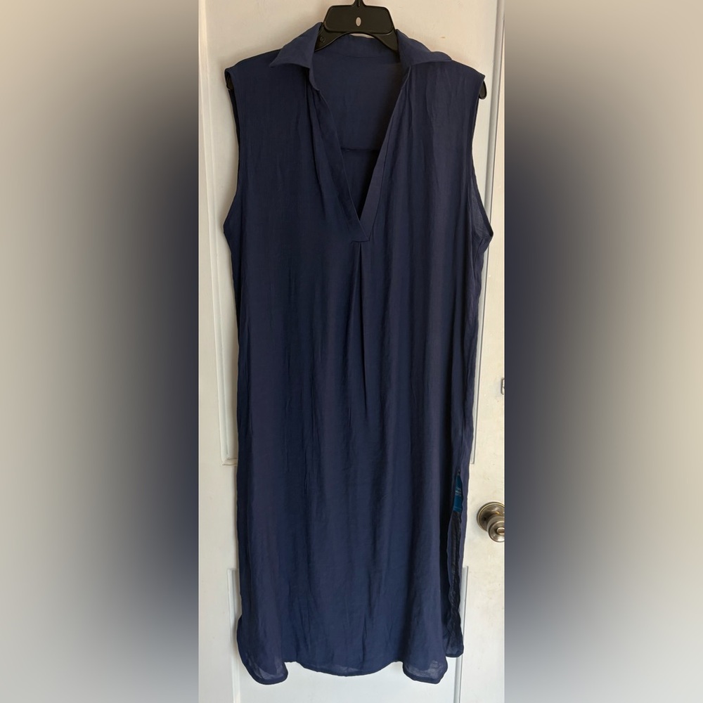 Cupshe Navy Collared V-Neck Sleeveless Midi Dress/Coverup Size Medium NWT